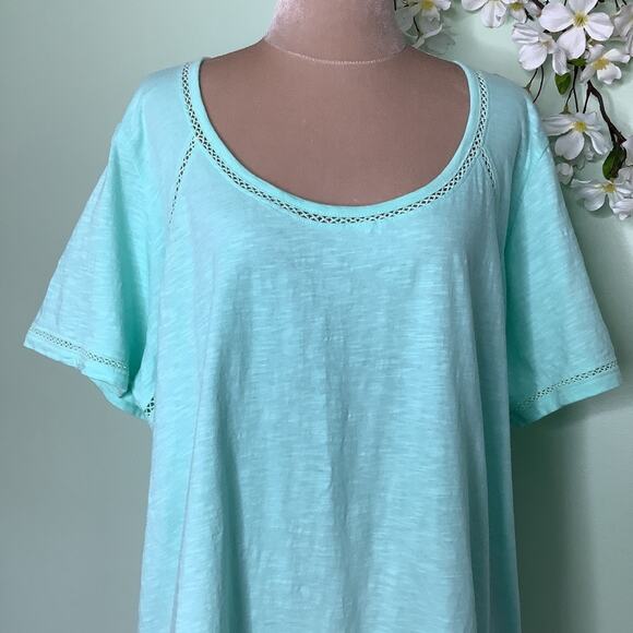 Jones New York Signature Woman Knit Crochet Peekaboo Casual T Shirt Top Mint - Picture 3 of 14